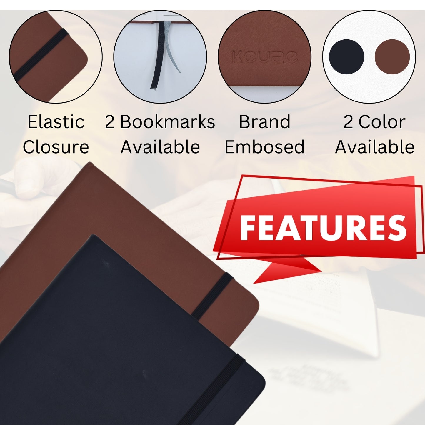 A5 Diary Journal with Elastic Closure - Brown