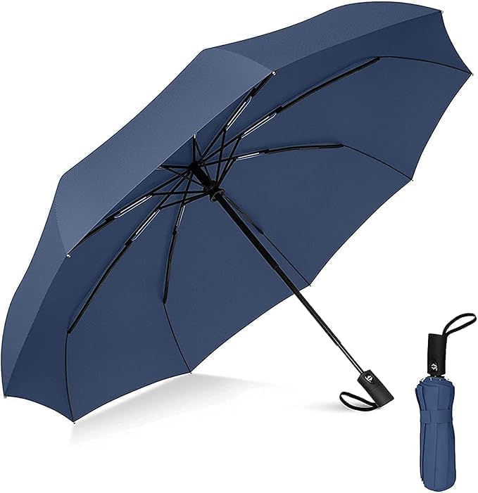 Automatic Open Close UV Umbrella for Rain Sun Protection, Blue