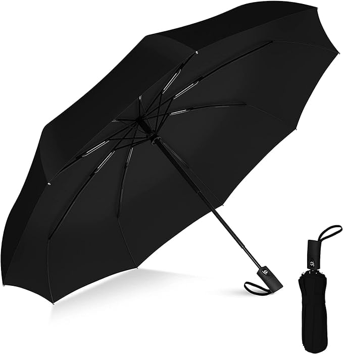 Automatic Open Close UV Umbrella for Rain Sun Protection, Black