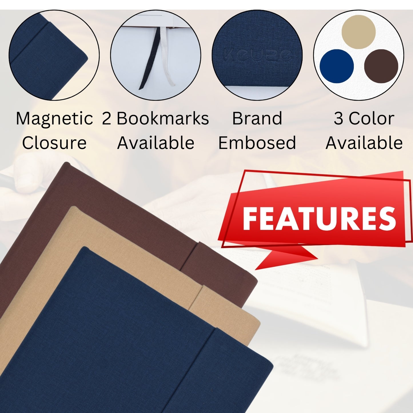 A5 Size with Double Magentic Flap Closure - Blue