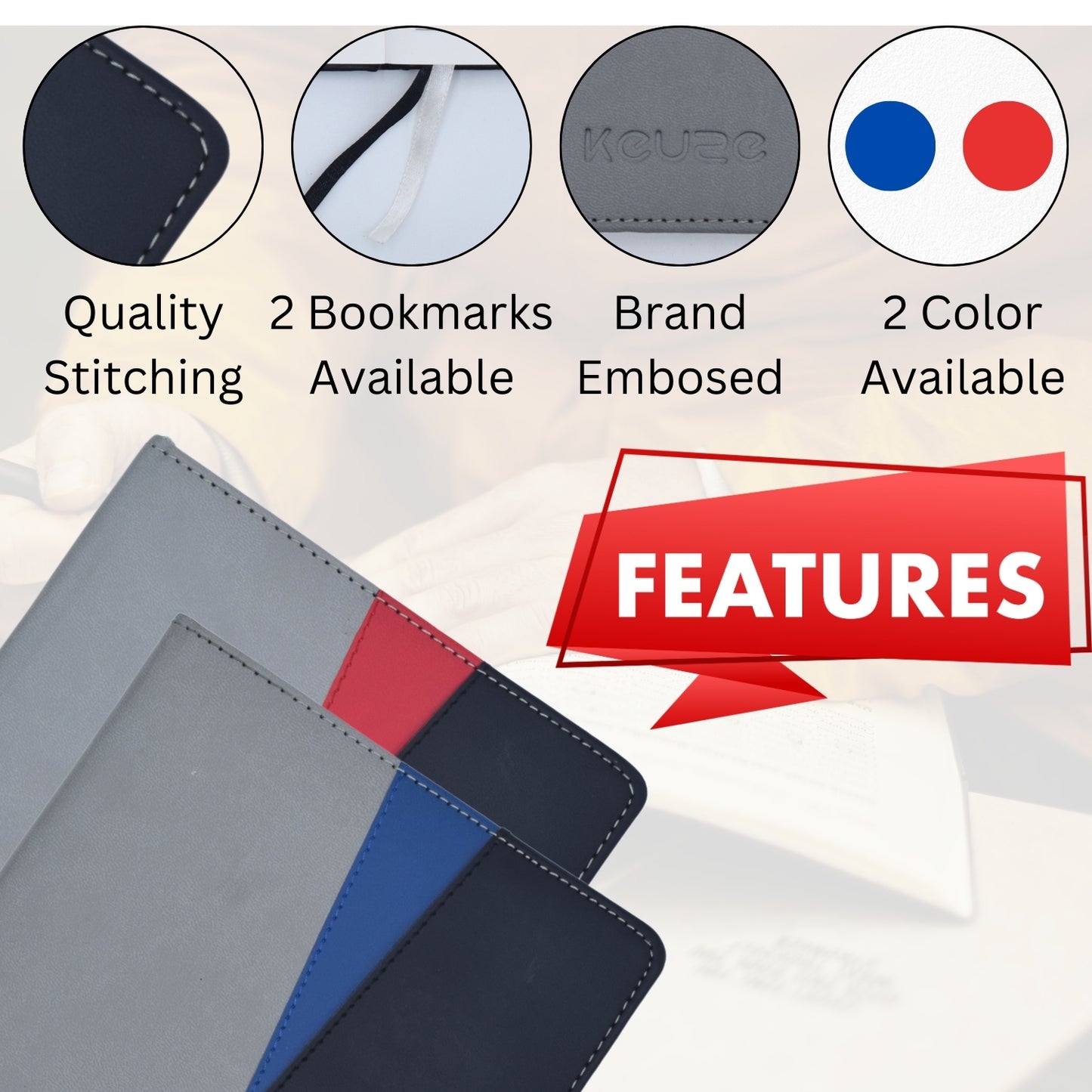 PU Hardbound Cover With Card Pocket Diary - Blue