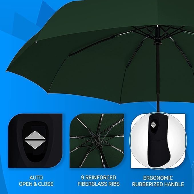 Automatic Open Close UV Umbrella for Rain Sun Protection, Green