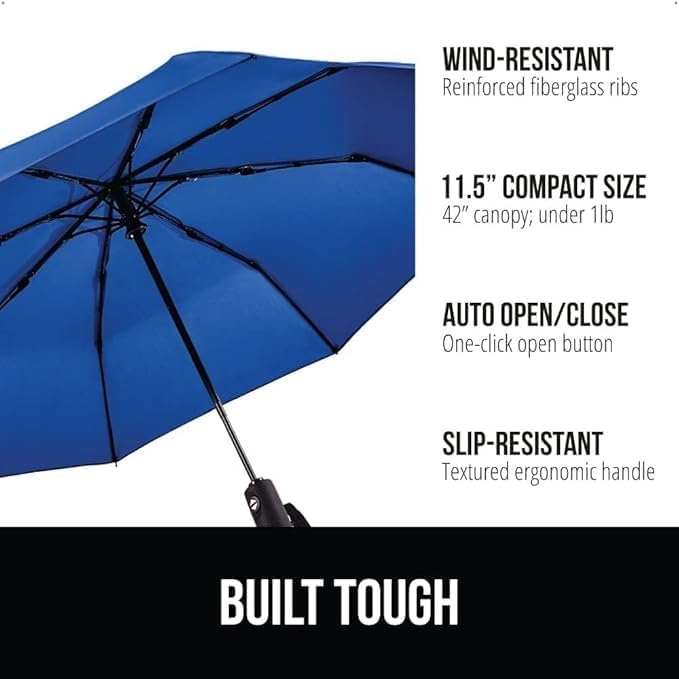 Automatic Open Close UV Umbrella for Rain Sun Protection, Blue