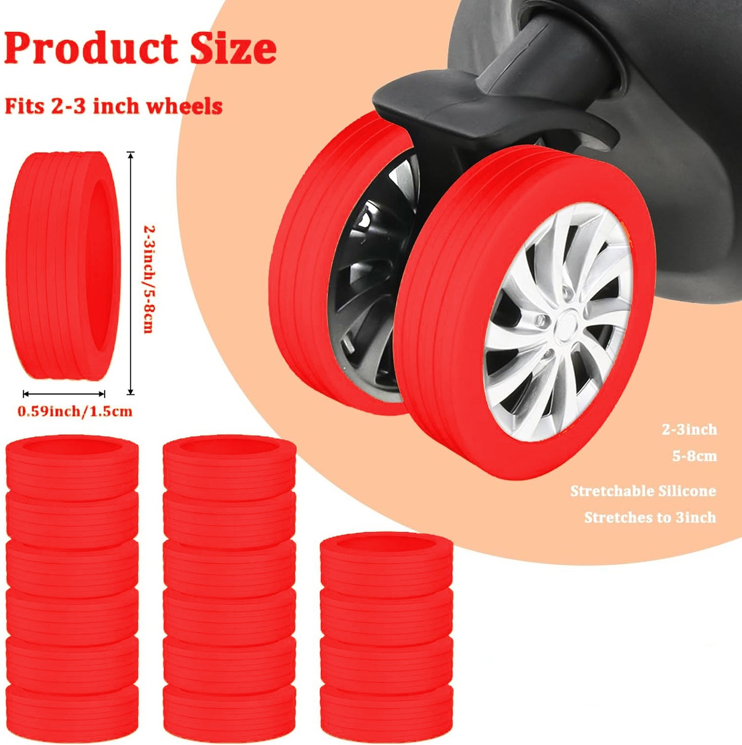 Silicon Travel Luggage Wheel Protector Cover - Red
