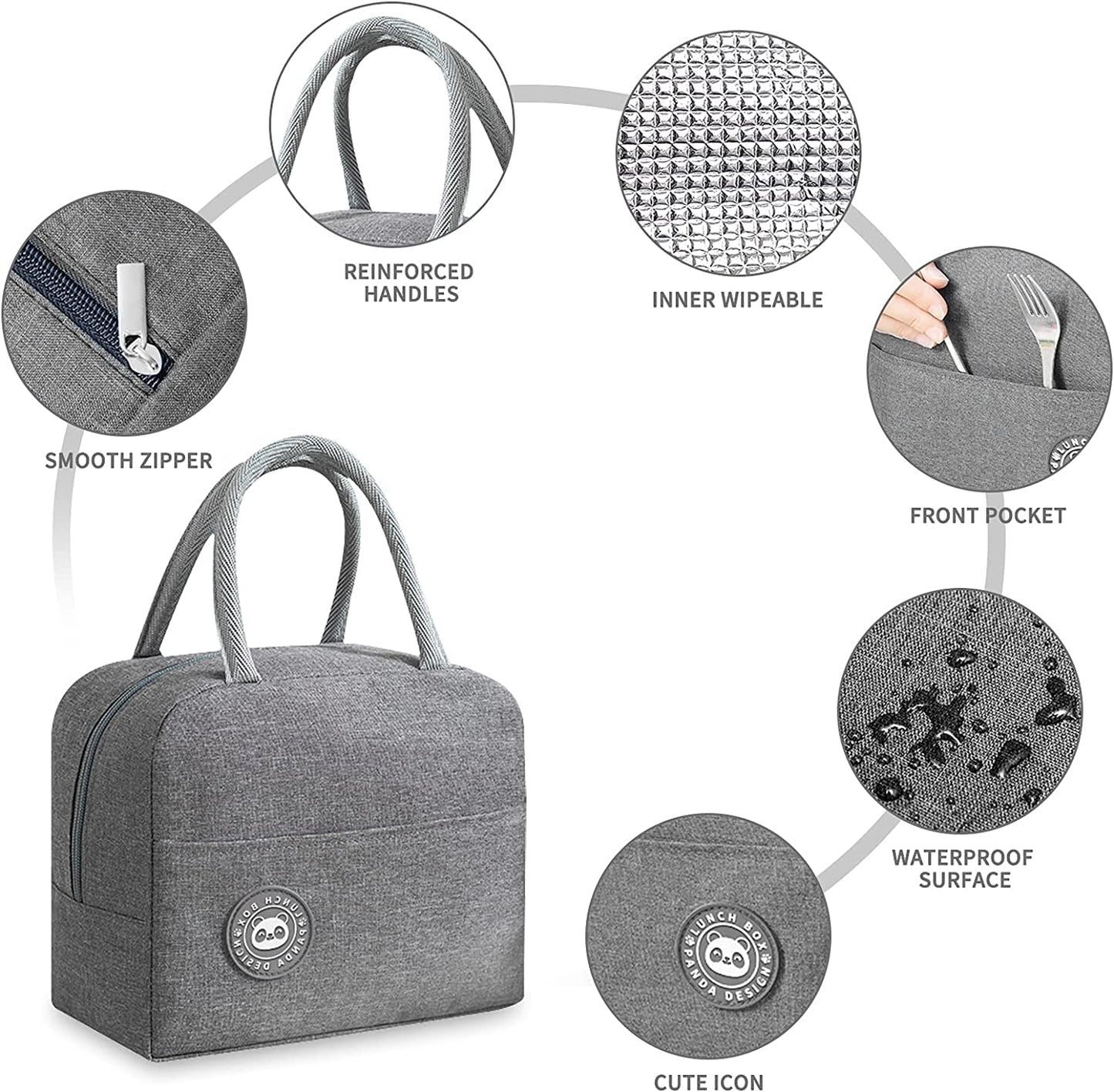 Lunch Bag for Office use, Men and Women/ Tiffin Bags for School Kids - Grey